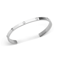 Classic Lumine Bracelet Silver 5.5mm featuring a sleek open cuff design in polished stainless steel, adorned with eight sparkling cubic zirconia crystals for a refined, modern finish.