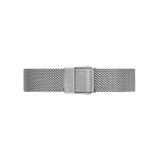 Sterling Strap Silver mesh watch strap in stainless steel, featuring a brushed fold-over clasp and a sleek, contemporary woven design.