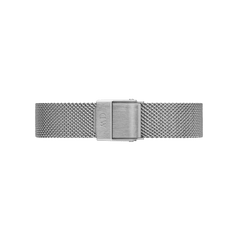 Sterling Strap Silver mesh watch strap in stainless steel, featuring a brushed fold-over clasp and a sleek, contemporary woven design.