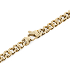 Detail of the Ellipse Cuban Chain Necklace Gold, highlighting the polished gold-plated links and the secure matching lobster clasp.