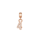 Rose gold number 4 charm set with sparkling cubic zirconia, perfect for personalising necklaces or bracelets with a refined touch.