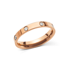 Rose gold 4mm ring crafted from stainless steel with a polished finish, featuring eight evenly spaced cubic zirconia crystals for a refined, minimalist look.