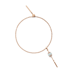 Rose gold charm extension chain bracelet featuring a delicate chain, polished finish, and a light blue bead charm, designed for versatile layering and personalisation.
