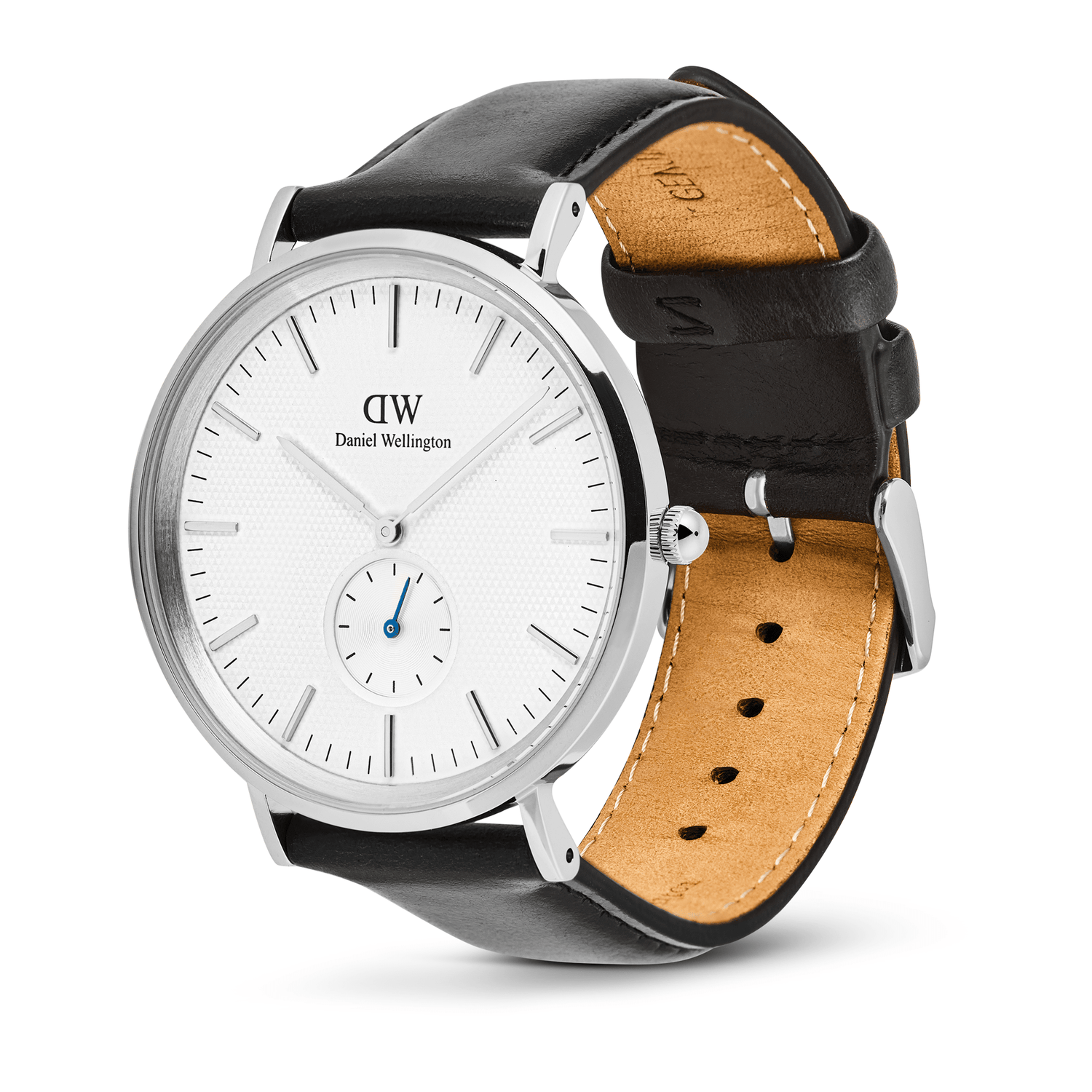 Classic Multi-Eye Sheffield Off-white Sunray Silver watch featuring a textured off-white dial with a blue sub-second hand, minimalist silver case, and an adjustable black leather strap with pin buckle fastening. The refined design highlights both the elegant face and the quality leather detailing.