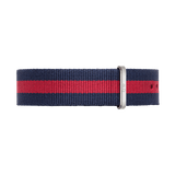 Oxford Strap Silver navy and red NATO watch strap with silver-tone buckle, durable polyester for 40mm Daniel Wellington watches.