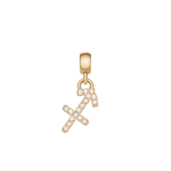 Sagittarius gold zodiac charm with sparkling cubic zirconia crystals and a sleek gold-plated clasp, perfect for personalising jewellery.