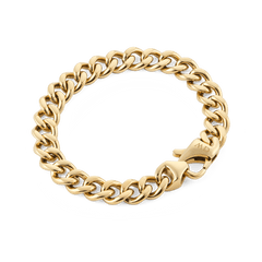 Ellipse Cuban Chain Bracelet Gold featuring polished, interlocking links and a seamless lobster clasp, crafted from gold PVD-plated stainless steel for a refined, modern finish.