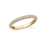 Gold pavé ring with a slim 3 mm band, featuring three rows of sparkling white cubic zirconia crystals and an engraved Daniel Wellington logo on the inner band.