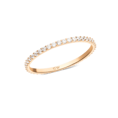 Slim rose gold eternity ring with a 1.4 mm band, featuring a continuous row of white cubic zirconia crystals set along the top for a refined, sparkling finish.