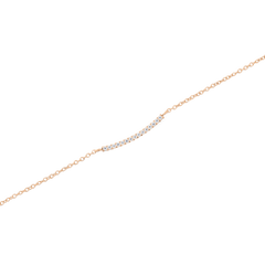Close-up of the Mirelle Eternity Necklace Rose Gold, showing a fine rose gold chain with a gently curved bar set with small white cubic zirconia crystals for a subtle, elegant sparkle.
