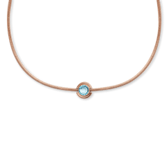 Rose gold necklace featuring the December Charm with a central cool blue crystal, set on a sleek, polished chain for a refined and modern look.