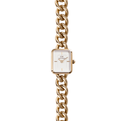 Jolie Chain Rose Gold women’s watch with a square white dial, polished rose gold case, and a chunky chain bracelet crafted from stainless steel, blending modern elegance with a statement jewellery style.