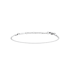 Slim silver flat chain bracelet with a polished finish and adjustable clasp, crafted from stainless steel for a refined, minimalist look.
