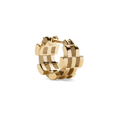 Single gold 5-link earring with a geometric, interlocking design and polished finish, inspired by classic watch straps.