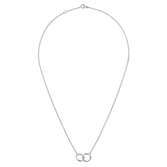 Classic Lumine Unity Silver necklace featuring a fine adjustable chain and two interlocking polished silver rings as the centrepiece.