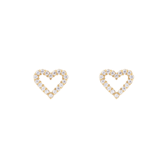 Pair of Mirelle Heart Earring Gold studs featuring open-heart shapes crafted from gold-toned stainless steel, each set with sparkling white cubic zirconia crystals in a pavé setting.
