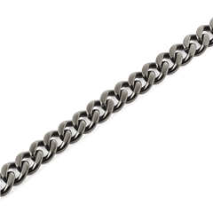 Close-up of the Ellipse Cuban Chain Necklace in graphite, showing polished flat Cuban links crafted from 316L stainless steel with a modern, sleek finish.