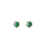 Silver stud earrings with round green jade centre and cubic zirconia halo, Daniel Wellington Audrey collection.