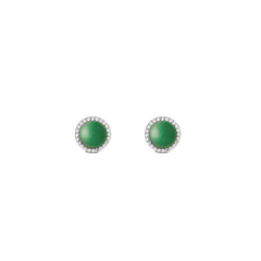 Silver stud earrings with round green jade centre and cubic zirconia halo, Daniel Wellington Audrey collection.