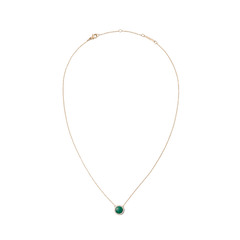 Rose gold necklace featuring a fine chain and a domed green malachite pendant, accented with a delicate border of white cubic zirconia crystals. The adjustable chain and secure clasp add a refined, contemporary touch.