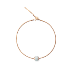 Rose gold snake chain bracelet featuring an amazonite crystal orb charm with a calming blue-green stone and sparkling white crystal accents, designed for a refined, modern look.