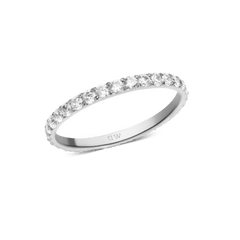 Slim silver eternity ring featuring a continuous row of sparkling white cubic zirconia crystals set in polished 316L stainless steel, showcasing a minimalist and elegant design.