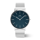 Classic Piano Link Arctic Silver watch featuring a brushed arctic blue dial, minimalist markers, and a sleek silver piano link strap.