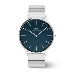 Classic Piano Link Arctic Silver watch featuring a brushed arctic blue dial, minimalist markers, and a sleek silver piano link strap.