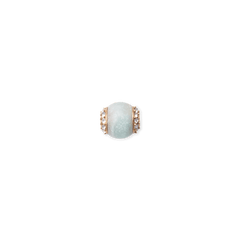Amazonite crystal orb charm with a soft blue-green stone, framed by rose gold-toned stainless steel and accented with sparkling white crystals on each side. Ideal for adding a refined, calming touch to bracelets or necklaces.