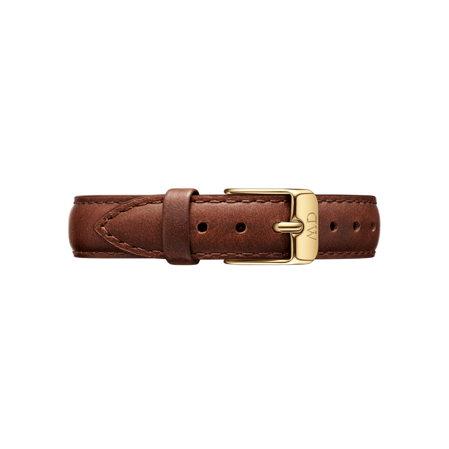 St Mawes Strap Gold in brown genuine leather, featuring fine stitching and a polished gold buckle with engraved branding, designed for a classic and elegant watch upgrade.