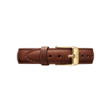 St Mawes Strap Gold in brown genuine leather, featuring fine stitching and a polished gold buckle with engraved branding, designed for a classic and elegant watch upgrade.