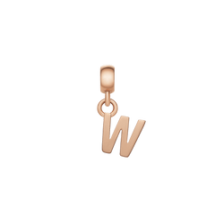 Rose gold letter "W" charm with a polished, minimalist finish, designed in stainless steel and perfect for adding a personal touch to charm bracelets or necklaces.