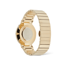 Rear view of the Classic Piano Link Gold Unitone watch highlighting the engraved case back, adjustable gold piano link bracelet, and butterfly clasp.