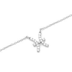 Close-up of the Crystal Zodiac Chain Necklace Silver featuring a Pisces pendant adorned with sparkling hand-set crystals on a fine silver chain.