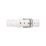Genuine white leather watch strap with subtle stitching and a polished silver buckle, featuring multiple adjustment holes and a smooth, refined finish. Ideal as a replacement strap for classic and modern timepieces.