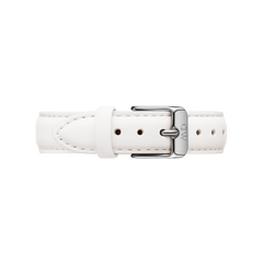 Genuine white leather watch strap with subtle stitching and a polished silver buckle, featuring multiple adjustment holes and a smooth, refined finish. Ideal as a replacement strap for classic and modern timepieces.