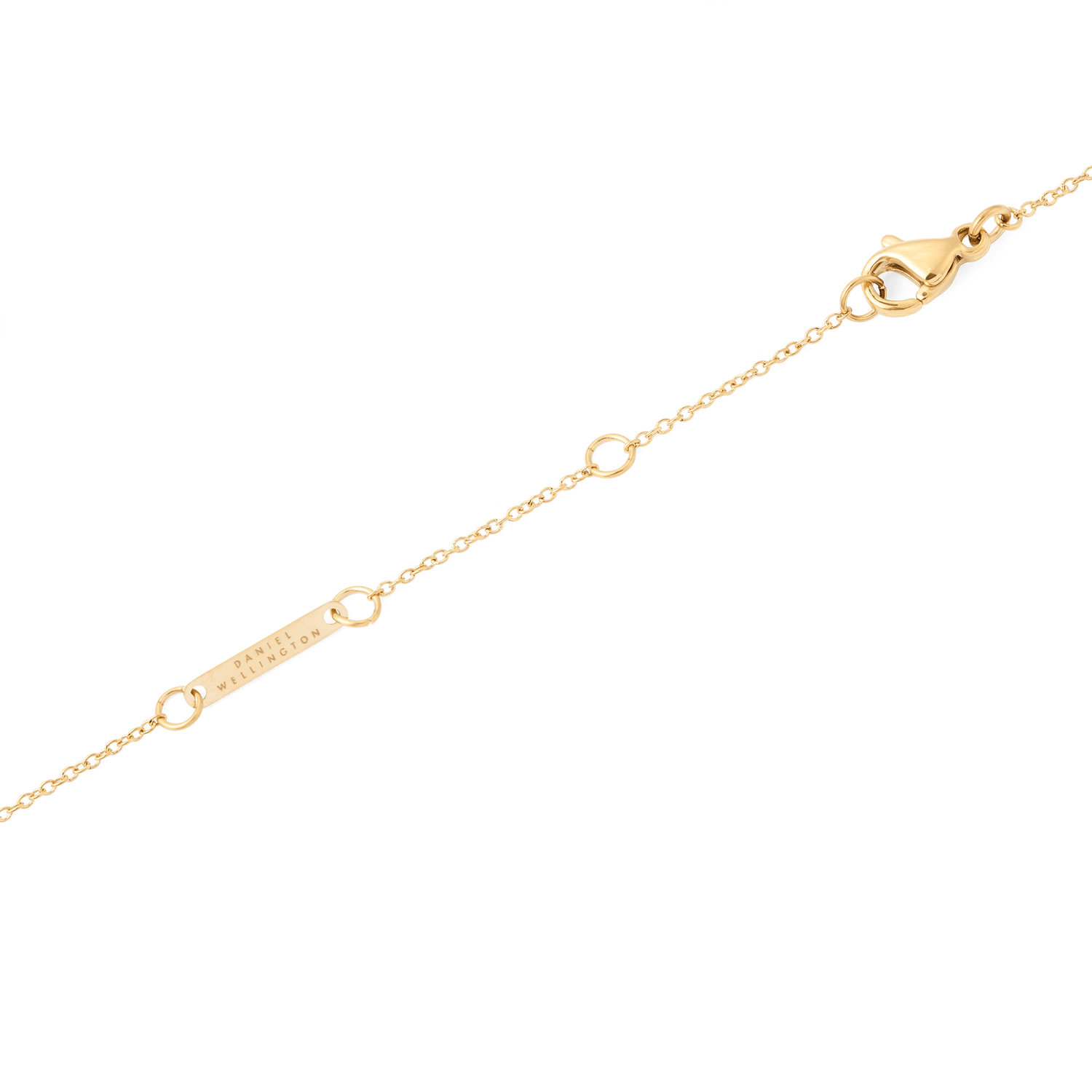 Detail of the Mirelle Star Necklace Gold showing the adjustable gold chain with a secure lobster clasp and a small Daniel Wellington signature tag.