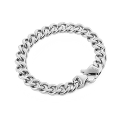 Ellipse Cuban Chain Bracelet Silver featuring chunky, polished stainless steel links and a secure lobster clasp, designed for a bold, contemporary look.