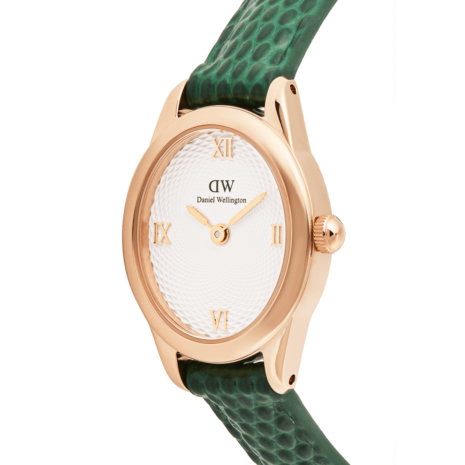 Ophelia Mini Green Lizard White Guilloché Rose Gold