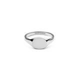 Polished silver mini signet ring crafted from 316L stainless steel, featuring a minimalist flat face and gently curved band, ideal for engraving or everyday wear.