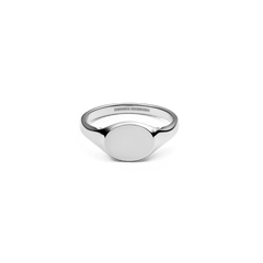 Polished silver mini signet ring crafted from 316L stainless steel, featuring a minimalist flat face and gently curved band, ideal for engraving or everyday wear.