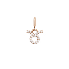 Taurus zodiac watch charm in rose gold, featuring the Taurus symbol embellished with sparkling cubic zirconia crystals on a polished stainless steel charm.