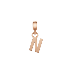 Rose gold letter N charm with a smooth, polished surface and minimalist design, perfect for personalising necklaces or bracelets with an elegant touch.