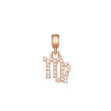 Rose gold Virgo zodiac charm crafted from stainless steel, featuring sparkling cubic zirconia crystals in a claw setting.