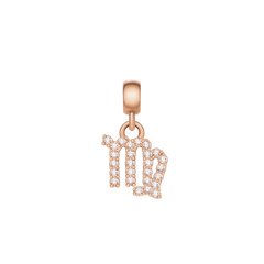 Rose gold Virgo zodiac charm crafted from stainless steel, featuring sparkling cubic zirconia crystals in a claw setting.