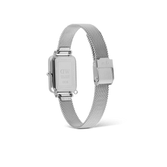 Quadro Crystal Zodiac Sterling watch rear view showing stainless steel mesh strap and engraved case back detailing.
