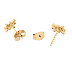 Back view of Mirelle Star Earring Gold stud earrings, highlighting the gold-tone star design, secure stud posts, and butterfly backs, displayed on a plain background.