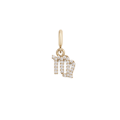 Virgo zodiac watch charm in gold-plated stainless steel, featuring the Virgo symbol set with sparkling cubic zirconia crystals and a polished gold loop for easy attachment to a watch strap.