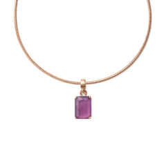Rose gold necklace featuring an octagonal amethyst charm with a faceted purple stone, set in polished PVD-plated stainless steel for a refined and elegant finish.