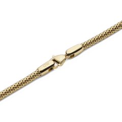 Detail of the Tide Mesh Necklace Gold 2.8 showing the secure lobster clasp and intricate gold mesh chain, crafted from stainless steel with a polished PVD gold finish.